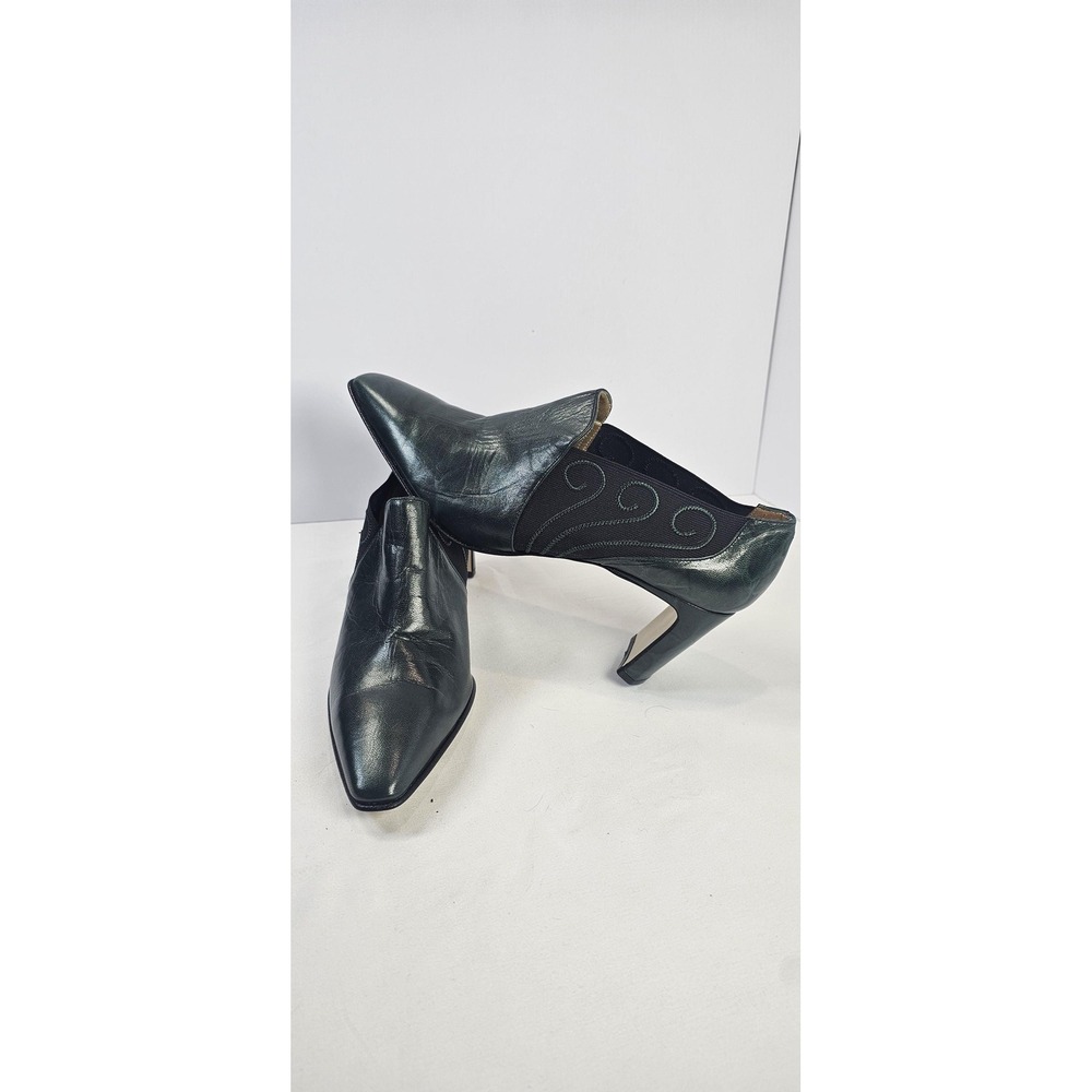 Desiree Made in Spain Green Leather Pointed Toe Pumps Block‎ Heel 8.5 N Narrow